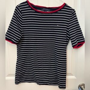 Tommy Hilfiger Women's Striped Navy Top vintage large - D